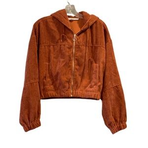 HYFVE Rust Wide Wale Corduroy Cropped Hoodie Small Zipper Front